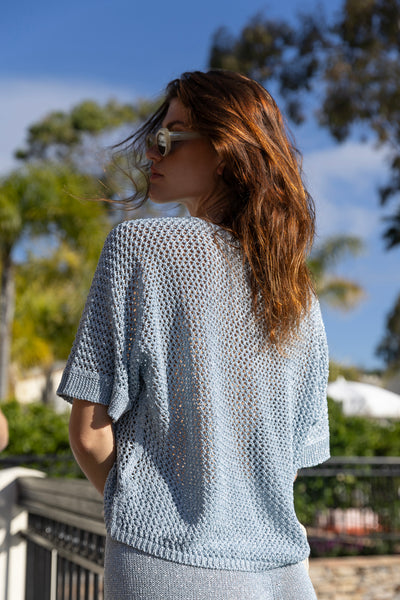 Top Léo Lurex Crochet Bleu