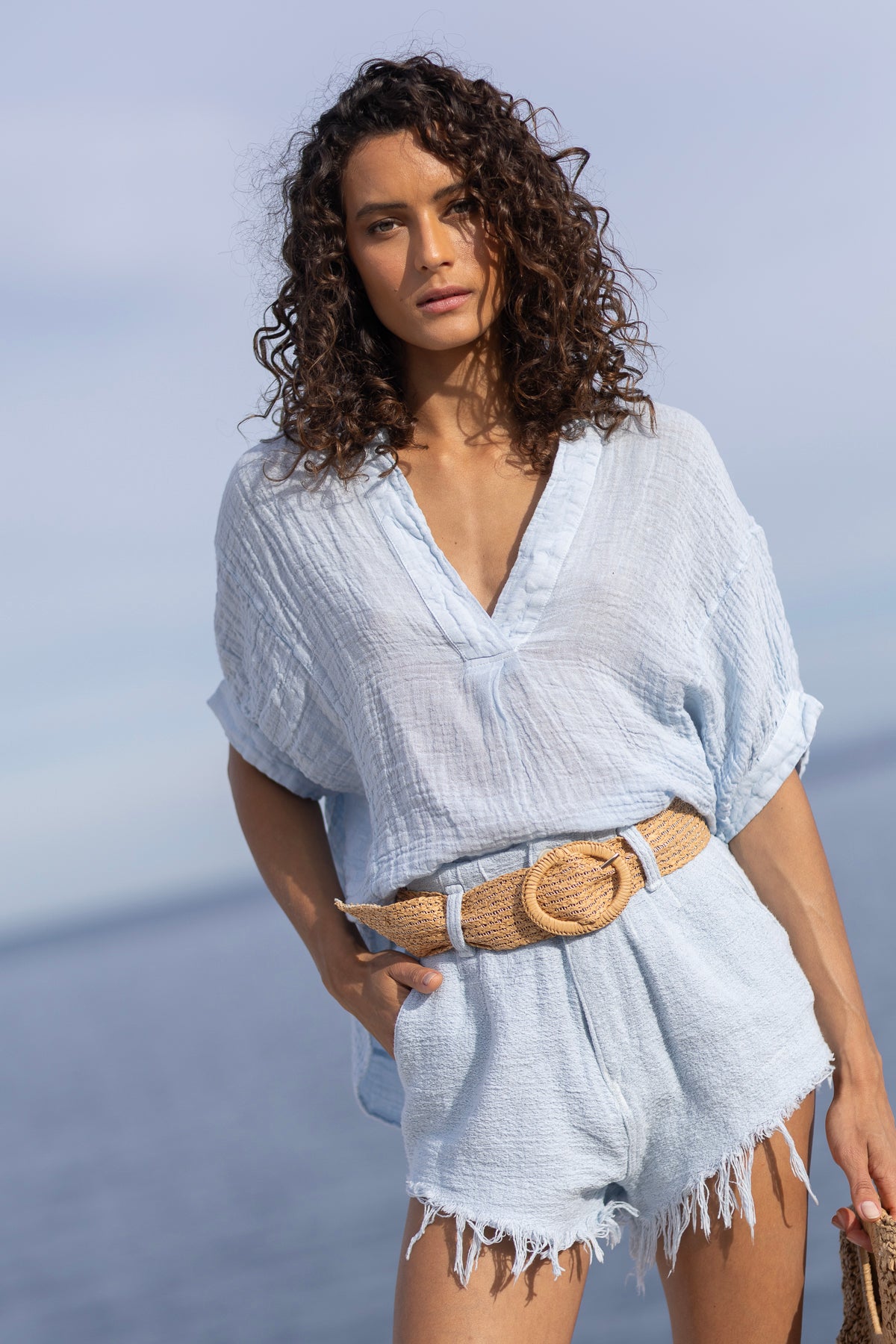 Noa Linen Top Sky