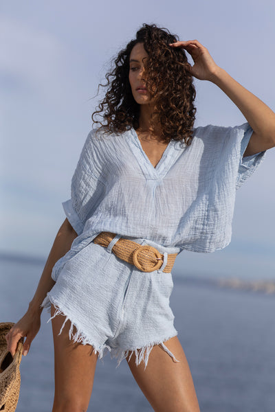 Noa Linen Top Sky