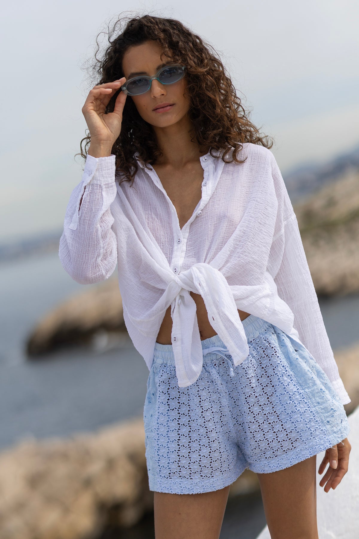 Nina Embroidered Shorts Sky