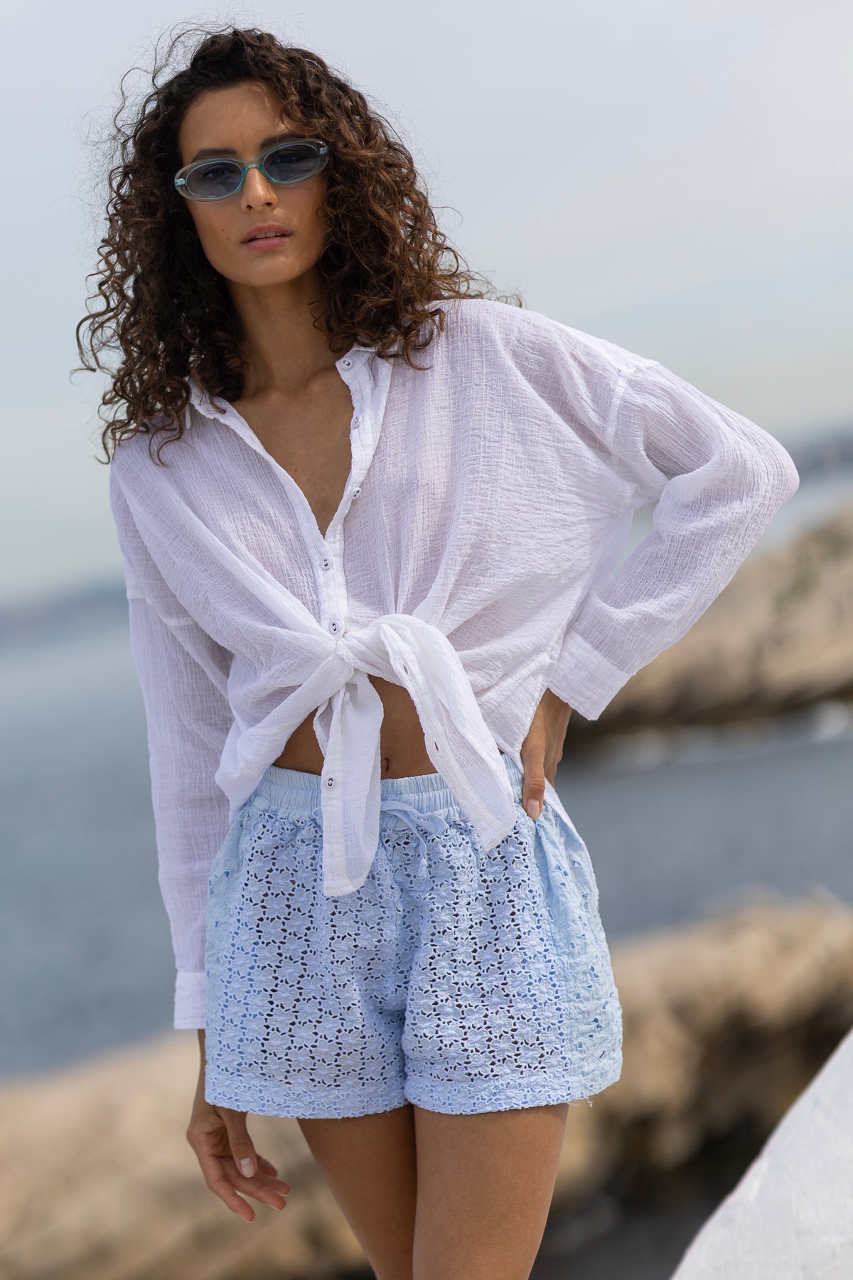 Nina Embroidered Shorts Sky