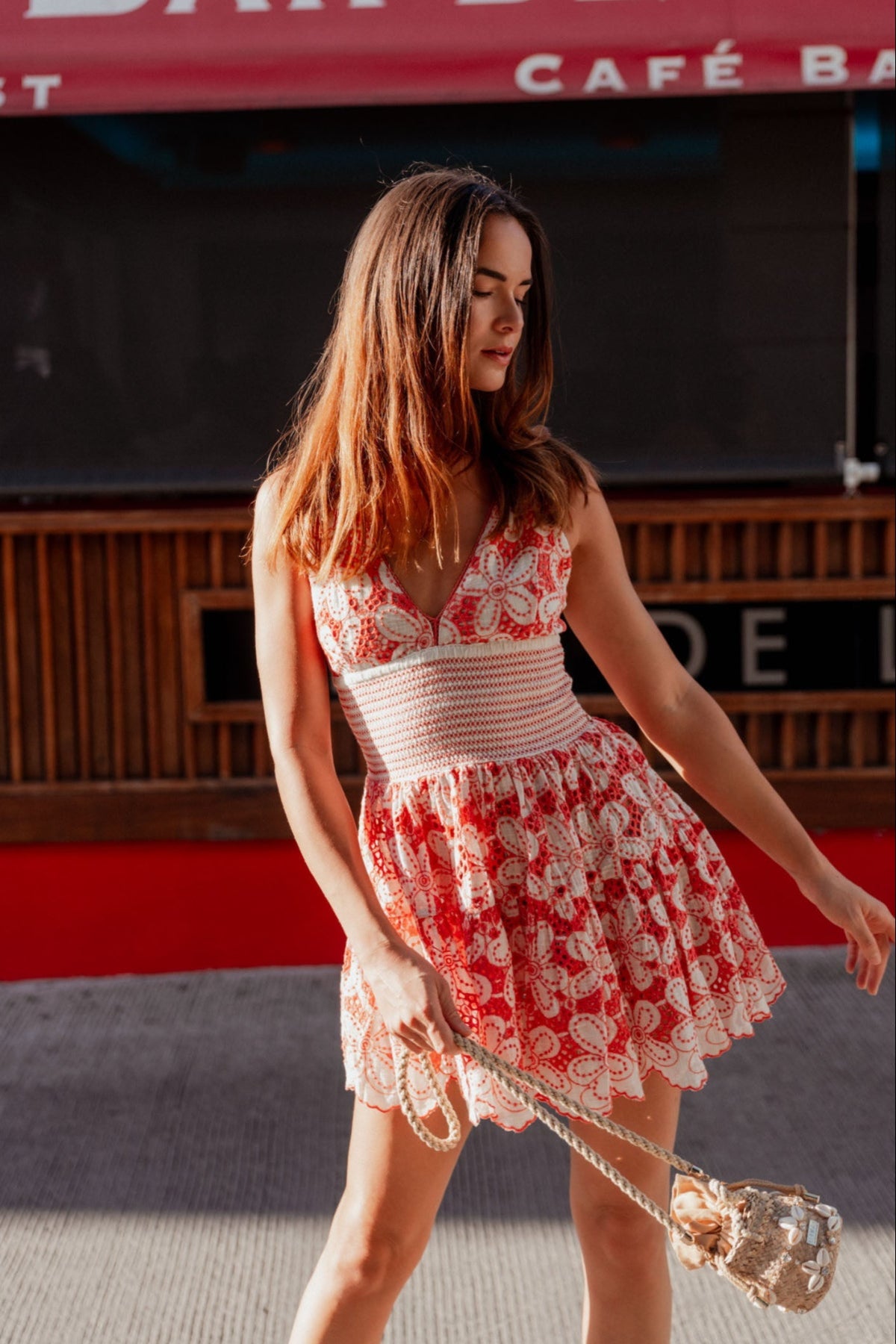 Lily Embroidered Dress Coral