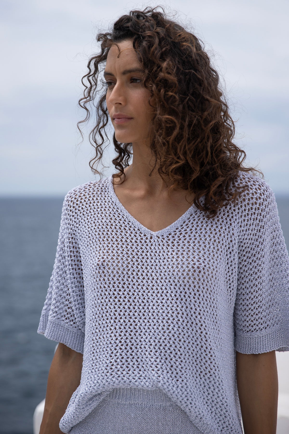 Top Léo Lurex Crochet Argenté