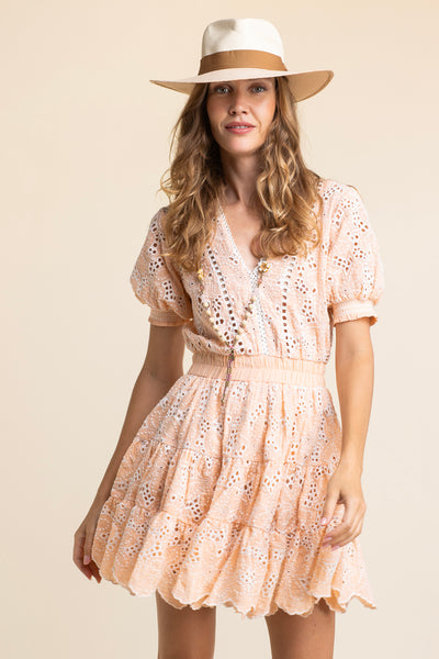 Ginette Embroidered Dress Peach