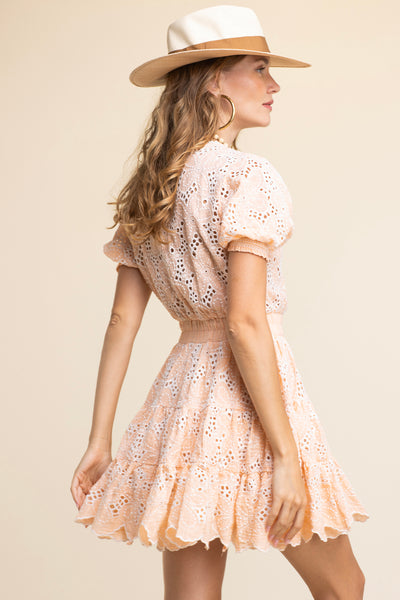 Ginette Embroidered Dress Peach