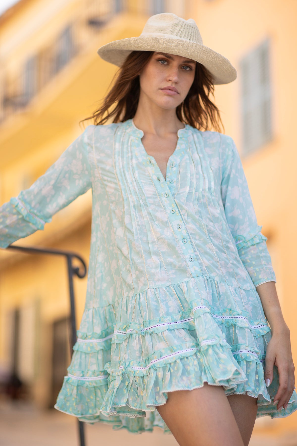 Bella Ciao Flower Dress Aqua