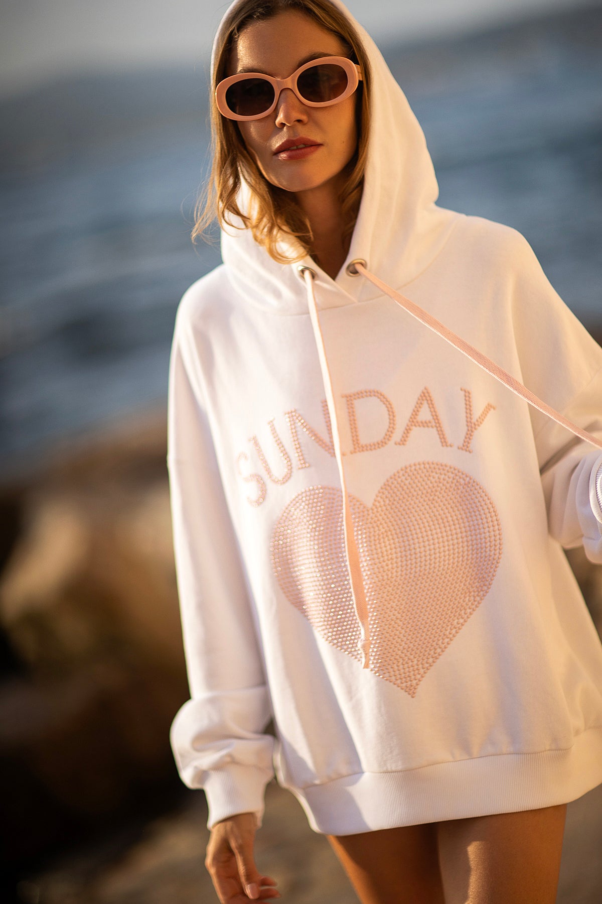 Manama Stud Hoodie White